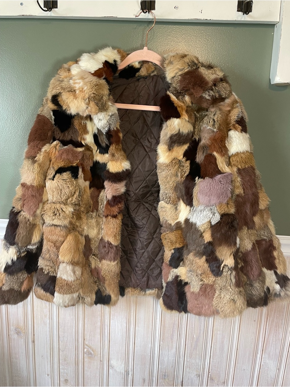 VTG Patchwork Fur Coat in Multi-Tone Brown